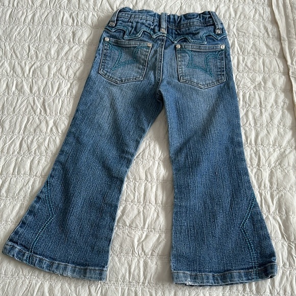 4T vintage western style wide leg, denim jeans + red somebody loves me cardigan - Picture 10 of 15